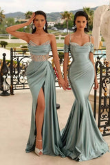 Glorious Sweetheart Mermaid Long Prom Dress Split With Beads