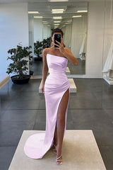  Sleeveless Strapless Long Mermaid Slit Prom Dress