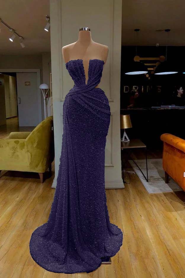  Gorgeous White Sequins Strapless Mermaid Prom Dress