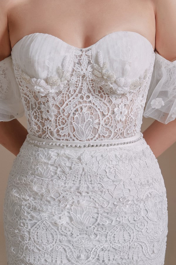 Long Mermaid Sweetheart Wedding Dresses With Detachable Sleeves in Vintage Lace