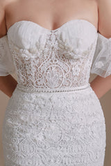 Long Mermaid Sweetheart Wedding Dresses With Detachable Sleeves in Vintage Lace
