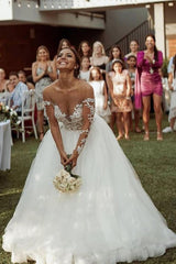 Sheer A-line Wedding Gown with Modern Long Sleeves and Tulle Lace