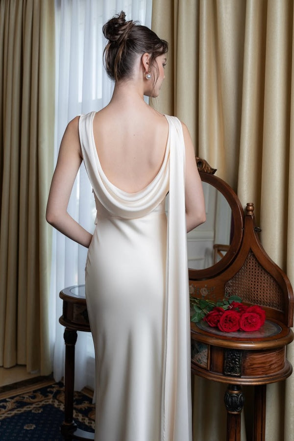 White Long Prom Dress Sleeveless Backless