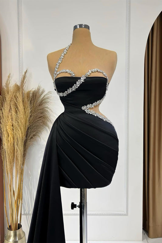 Gorgeous Black Sleeveless Short Prom Dress With Beadings Ruffles On Sale