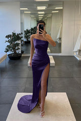  Sleeveless Strapless Long Mermaid Slit Prom Dress
