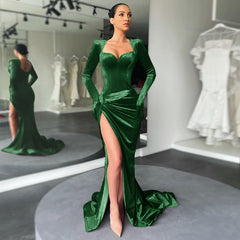 Classy Long Sleeves Mermaid Prom Dress Long With Slit