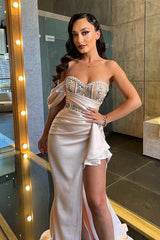 Classic One Shoulder Sweetheart Beadings Mermaid Prom Dress Side Slit