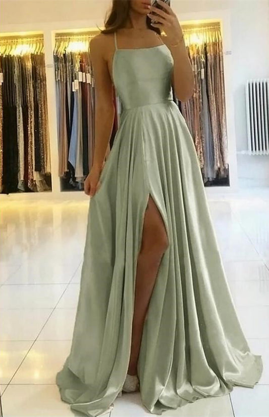 Spaghetti-Straps Long Prom Dress With Slit On Sale