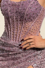 Modern Wisteria Strapless Prom Dress Mermaid Slit Sequins Long