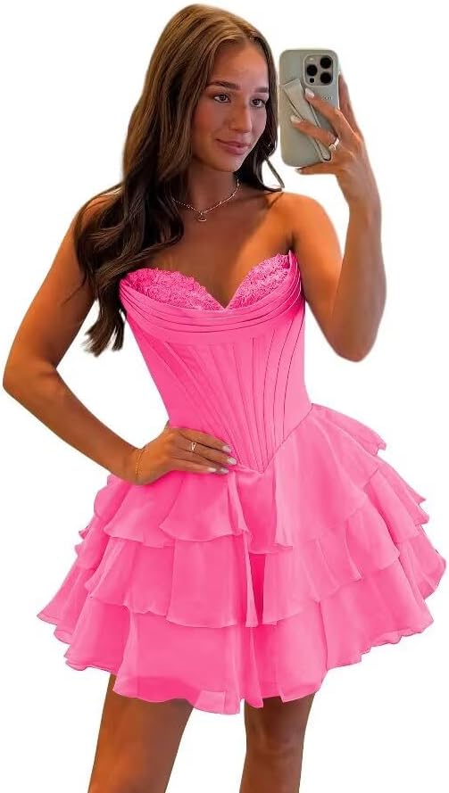 SEIM Strapless Corset Short Homecoming Dresses for Teens 2025 Tiered Ruffle Graduation Cocktail Party Dress