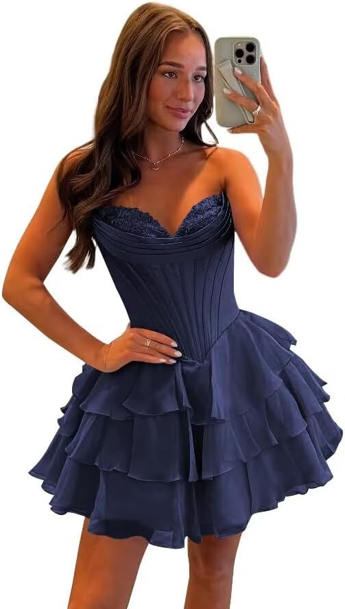 SEIM Strapless Corset Short Homecoming Dresses for Teens 2025 Tiered Ruffle Graduation Cocktail Party Dress