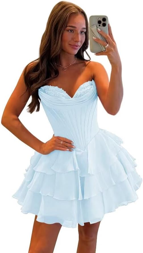 SEIM Strapless Corset Short Homecoming Dresses for Teens 2025 Tiered Ruffle Graduation Cocktail Party Dress