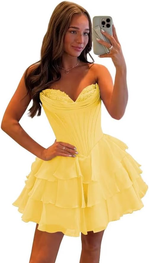 SEIM Strapless Corset Short Homecoming Dresses for Teens 2025 Tiered Ruffle Graduation Cocktail Party Dress