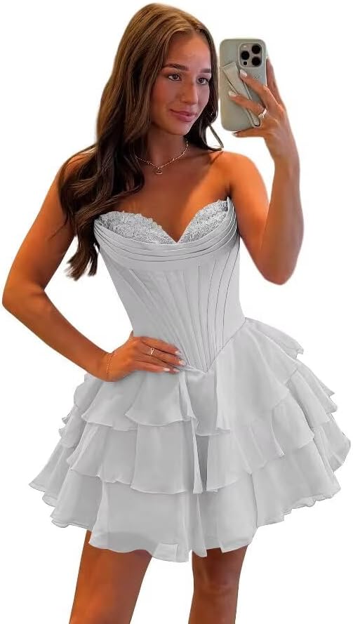 SEIM Strapless Corset Short Homecoming Dresses for Teens 2025 Tiered Ruffle Graduation Cocktail Party Dress