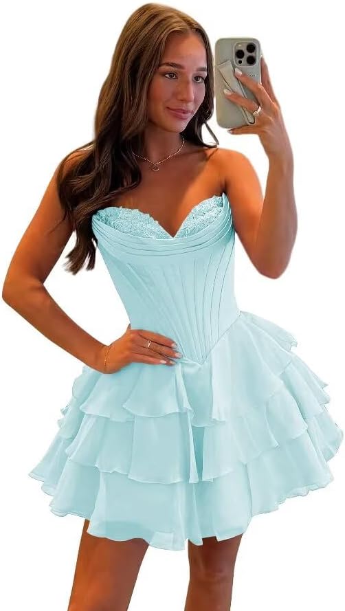 SEIM Strapless Corset Short Homecoming Dresses for Teens 2025 Tiered Ruffle Graduation Cocktail Party Dress