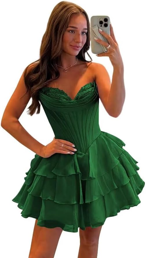 SEIM Strapless Corset Short Homecoming Dresses for Teens 2025 Tiered Ruffle Graduation Cocktail Party Dress