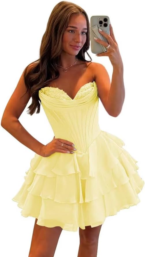 SEIM Strapless Corset Short Homecoming Dresses for Teens 2025 Tiered Ruffle Graduation Cocktail Party Dress