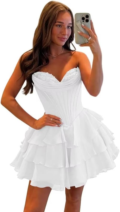 SEIM Strapless Corset Short Homecoming Dresses for Teens 2025 Tiered Ruffle Graduation Cocktail Party Dress