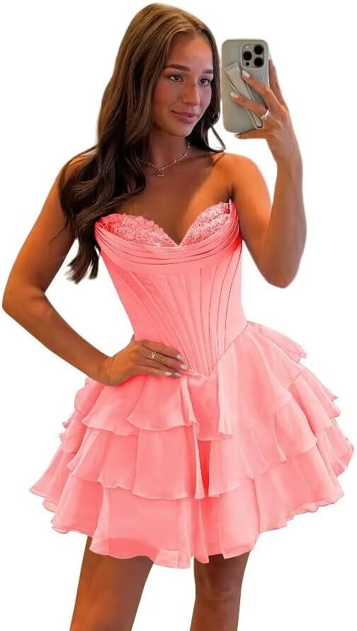 SEIM Strapless Corset Short Homecoming Dresses for Teens 2025 Tiered Ruffle Graduation Cocktail Party Dress
