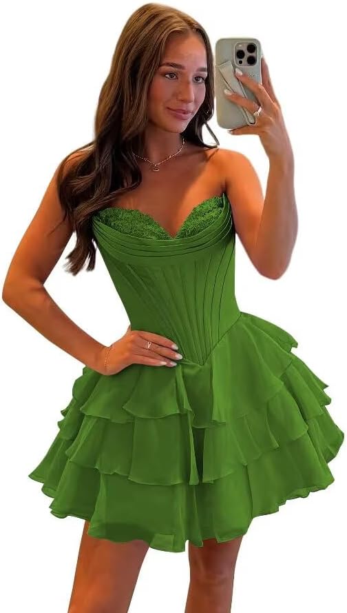 SEIM Strapless Corset Short Homecoming Dresses for Teens 2025 Tiered Ruffle Graduation Cocktail Party Dress