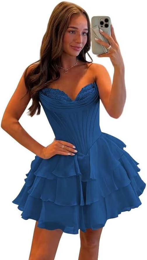 SEIM Strapless Corset Short Homecoming Dresses for Teens 2025 Tiered Ruffle Graduation Cocktail Party Dress