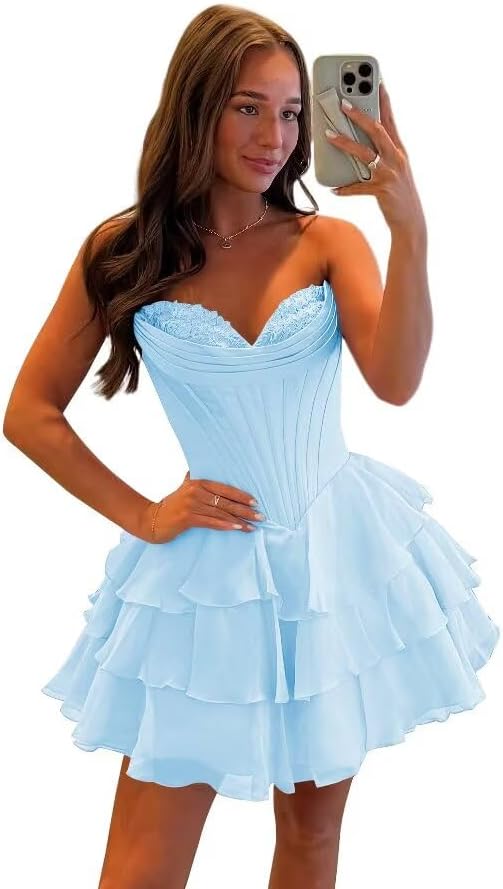 SEIM Strapless Corset Short Homecoming Dresses for Teens 2025 Tiered Ruffle Graduation Cocktail Party Dress