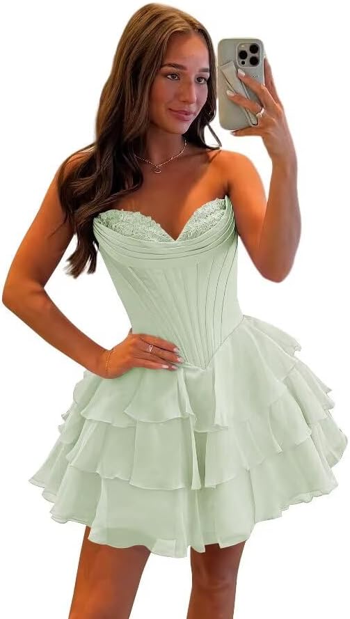 SEIM Strapless Corset Short Homecoming Dresses for Teens 2025 Tiered Ruffle Graduation Cocktail Party Dress