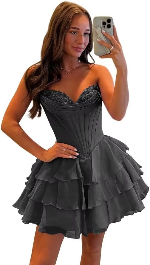 SEIM Strapless Corset Short Homecoming Dresses for Teens 2025 Tiered Ruffle Graduation Cocktail Party Dress