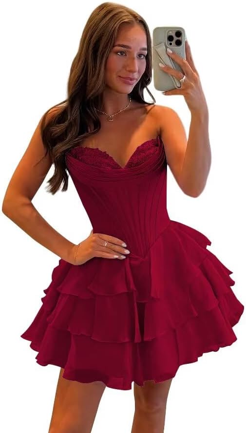 SEIM Strapless Corset Short Homecoming Dresses for Teens 2025 Tiered Ruffle Graduation Cocktail Party Dress