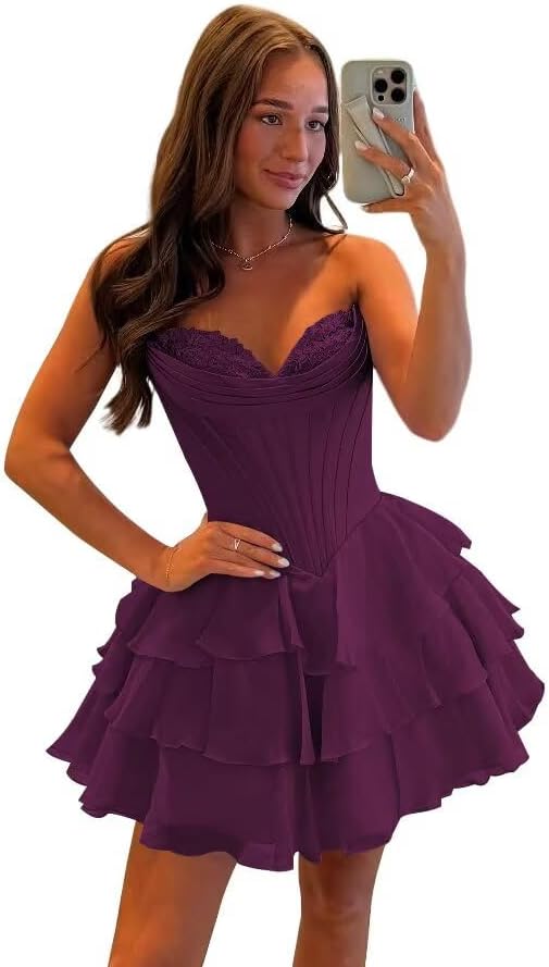 SEIM Strapless Corset Short Homecoming Dresses for Teens 2025 Tiered Ruffle Graduation Cocktail Party Dress