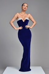 Chic V-Neck Sleeveless Mermaid Prom Dress Royal Blue Velvet