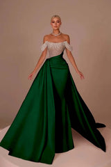 White Off-the-Shoulder Sequins Long Prom Dress Sleeveless with Beads