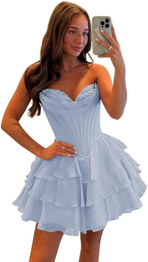 SEIM Strapless Corset Short Homecoming Dresses for Teens 2025 Tiered Ruffle Graduation Cocktail Party Dress