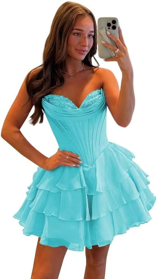 SEIM Strapless Corset Short Homecoming Dresses for Teens 2025 Tiered Ruffle Graduation Cocktail Party Dress