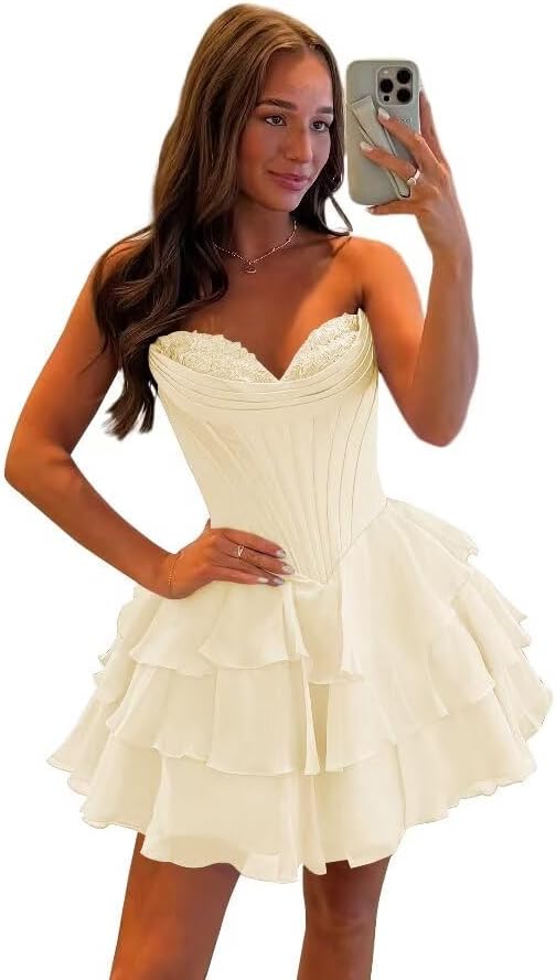 SEIM Strapless Corset Short Homecoming Dresses for Teens 2025 Tiered Ruffle Graduation Cocktail Party Dress