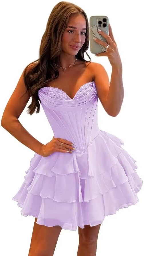 SEIM Strapless Corset Short Homecoming Dresses for Teens 2025 Tiered Ruffle Graduation Cocktail Party Dress