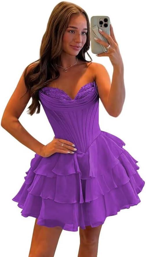 SEIM Strapless Corset Short Homecoming Dresses for Teens 2025 Tiered Ruffle Graduation Cocktail Party Dress
