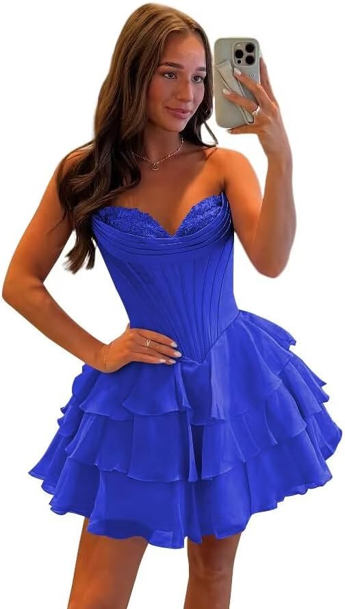 SEIM Strapless Corset Short Homecoming Dresses for Teens 2025 Tiered Ruffle Graduation Cocktail Party Dress