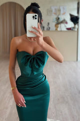 Popular Dark Green Strapless Sleeveless Mermaid Prom Dresses Online Long