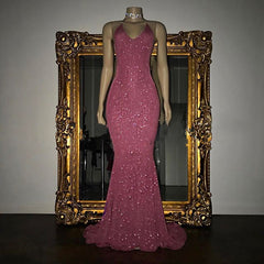 Classic Spaghetti-Straps Sequins Prom Dress Mermaid Sleeveless
