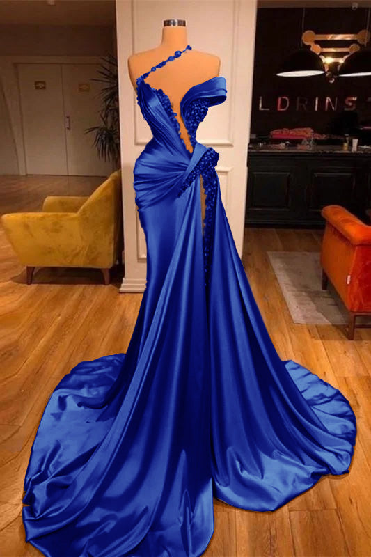  Off-the-Shoulder Mermaid Prom Dress Long Beadings with High Split