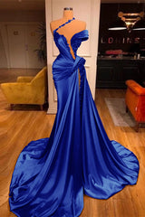  Off-the-Shoulder Mermaid Prom Dress Long Beadings with High Split