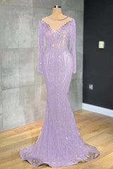 Classic Black Mermaid Prom Dress Long Sleeves Tulle With Sequins