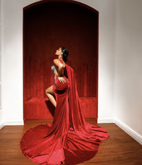Modern Red One Shoulder Prom Dress Mermaid With Crystal High Split