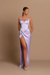 Modest Light Lilac Sleeveless Prom Dress Mermaid Long With Slit Online