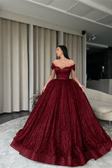Green Off-the-Shoulder Ball Gown Evening Dress with Sequins