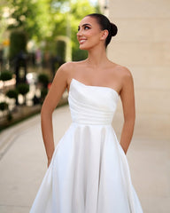 Royal White Sleeveless Strapless Square A-Line Prom Dress