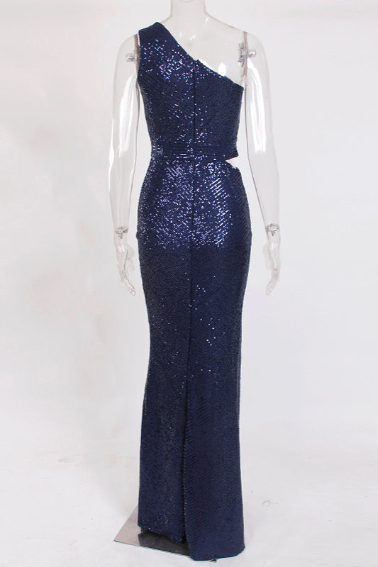 One Shoulder Sequins Prom Dress Long Mermaid Party Gowns With Slit
