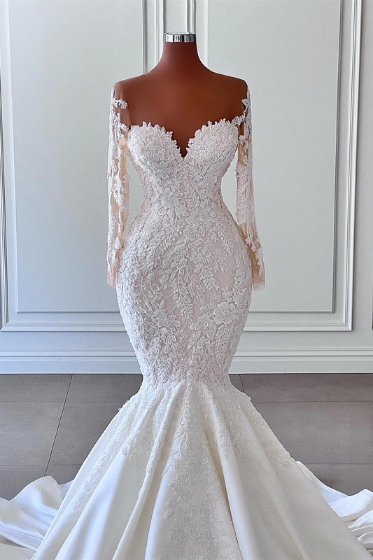 Sweetheart Mermaid Wedding Dress with Long Sleeves and Applique