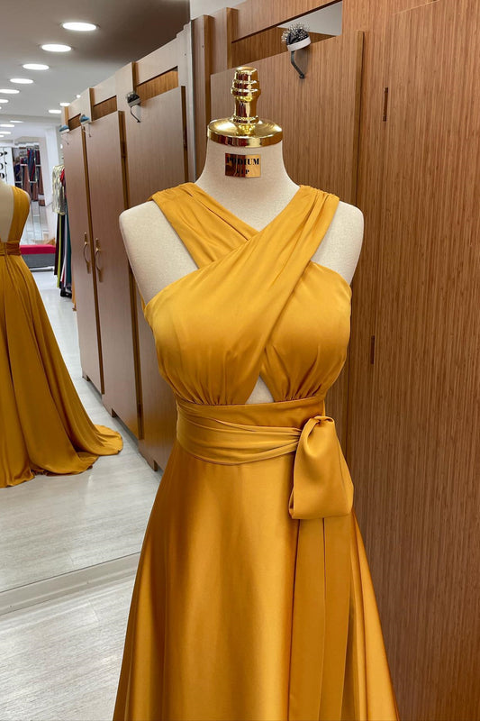 Elegant Straps A-Line Long Prom Dress with Halter On Sale